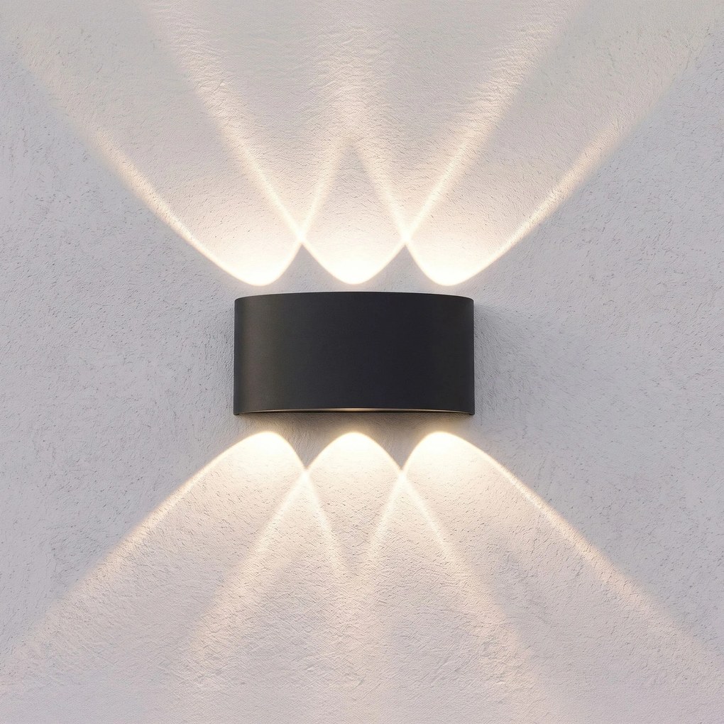Toolight Toolight, JNH040-6G, vonkajšie LED nástenné svietidlo hore/dole, 6 LED, 12 W, 4000 K, IP44, čierna matná, OSW-56231