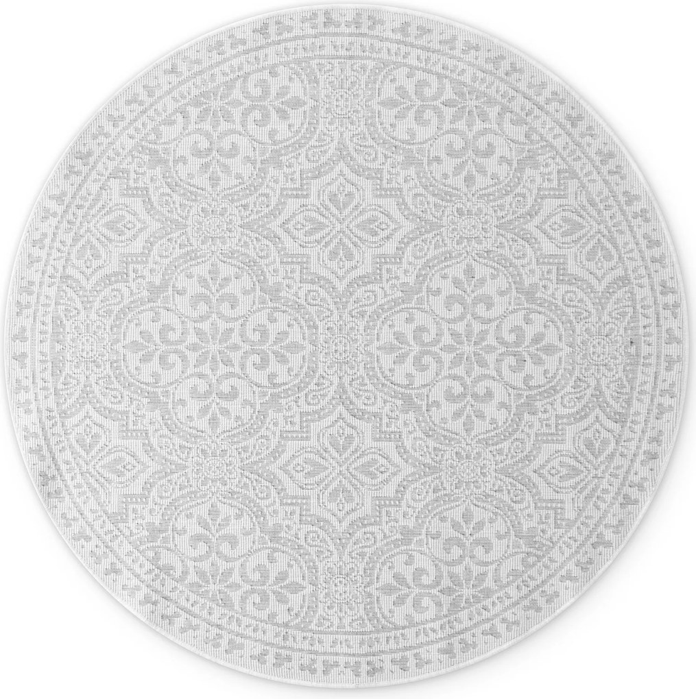 Kusový koberec Duet Rosel 106251 White/Gray kruh - na von aj na doma, 160x160 (priemer) kruh, šedá, chodba / predsieň, NORTHRUGS