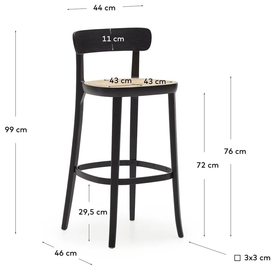 Čierna barová stolička v dekore jaseňa 99 cm Romane – Kave Home