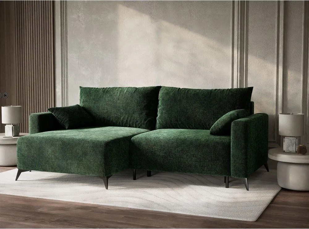 Tmavozelená ženilková rozkladacia/s úložným priestorom rohová pohovka (ľavý roh/s leňoškou) Leon – Maison de Rêve