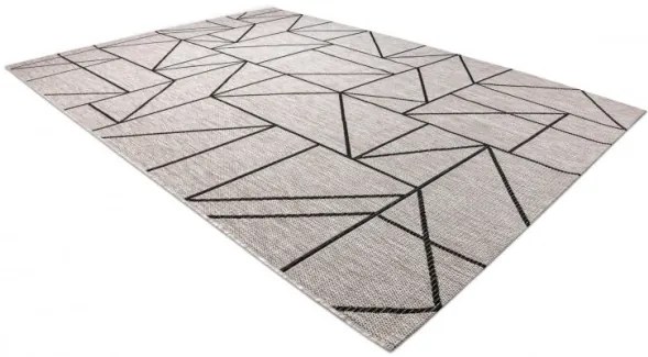 Koberec SIZAL FLOORLUX 20605 geometrický trojuholník - strieborný / čierny