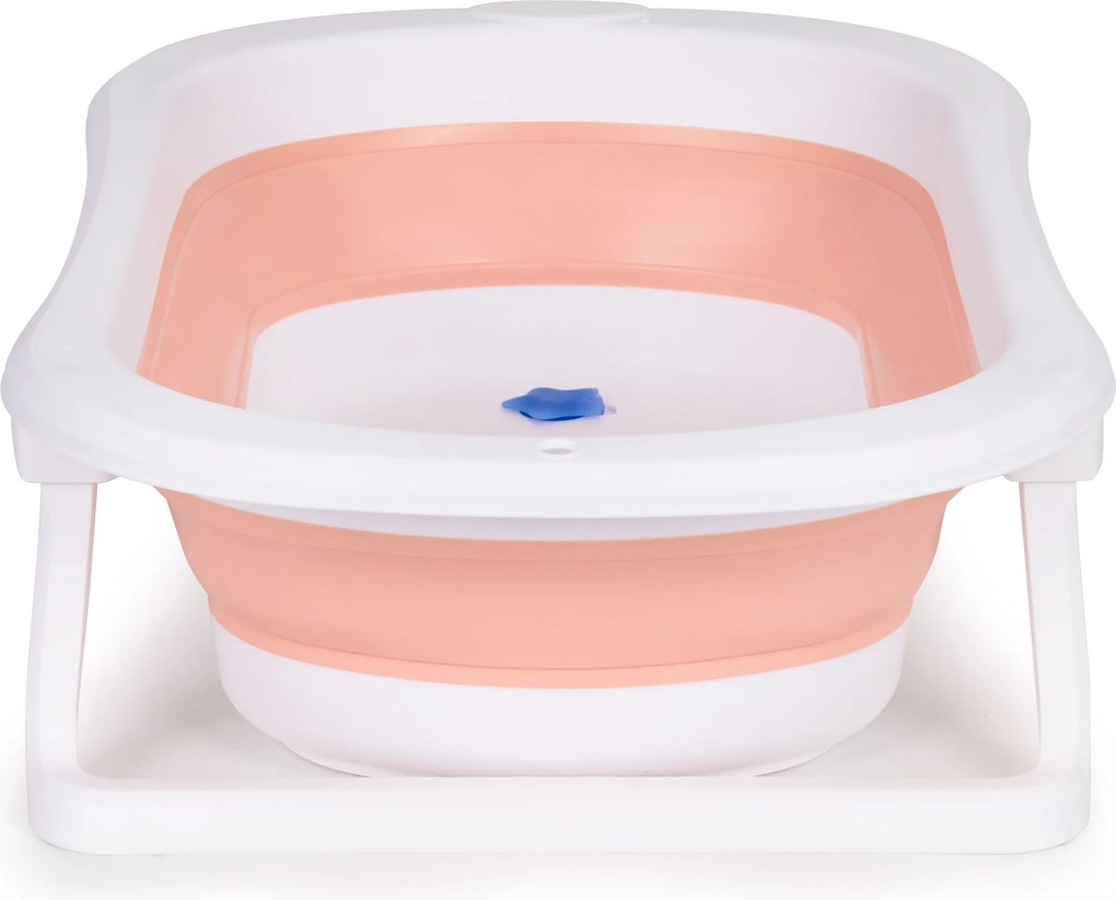 Skladacia detská vaňa ECOTOYS 0–12 m., cestovná, s odtokom a indikátorom teploty, ružová