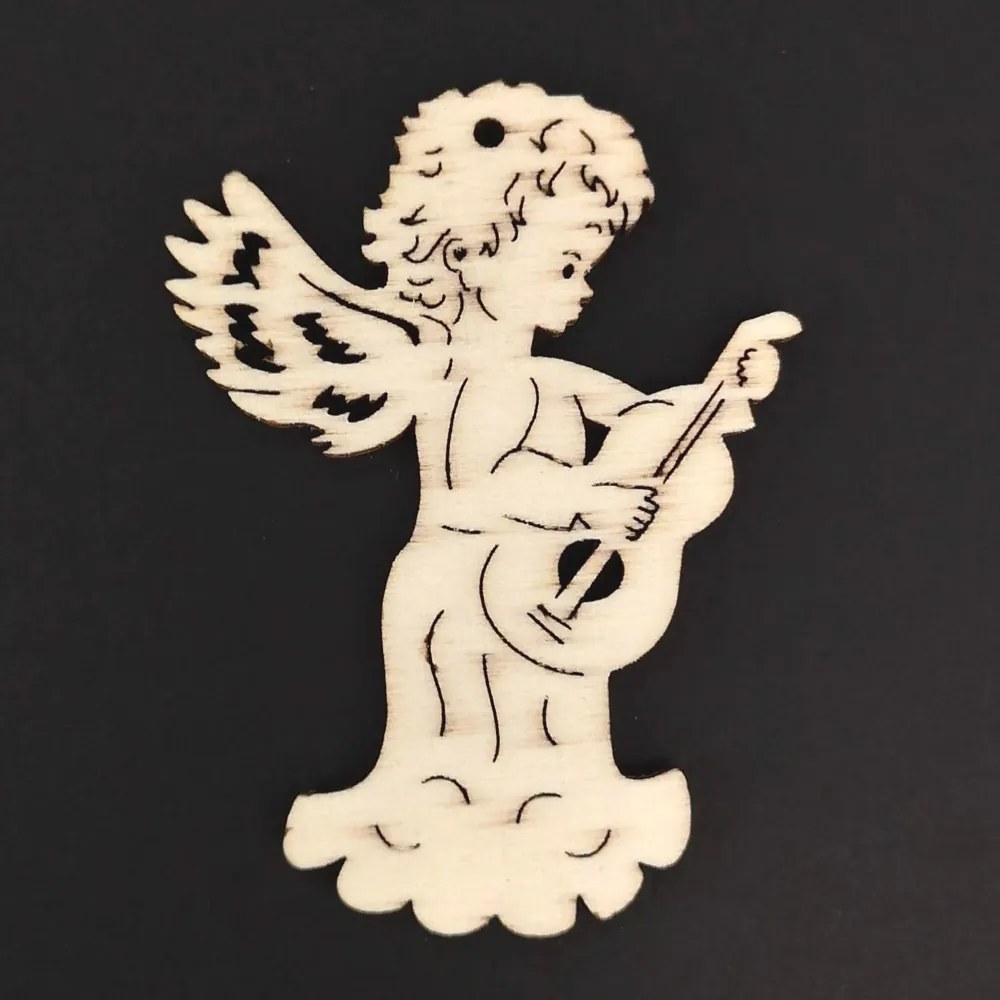 AMADEA Drevená ozdoba anjel s gitarou 6 cm