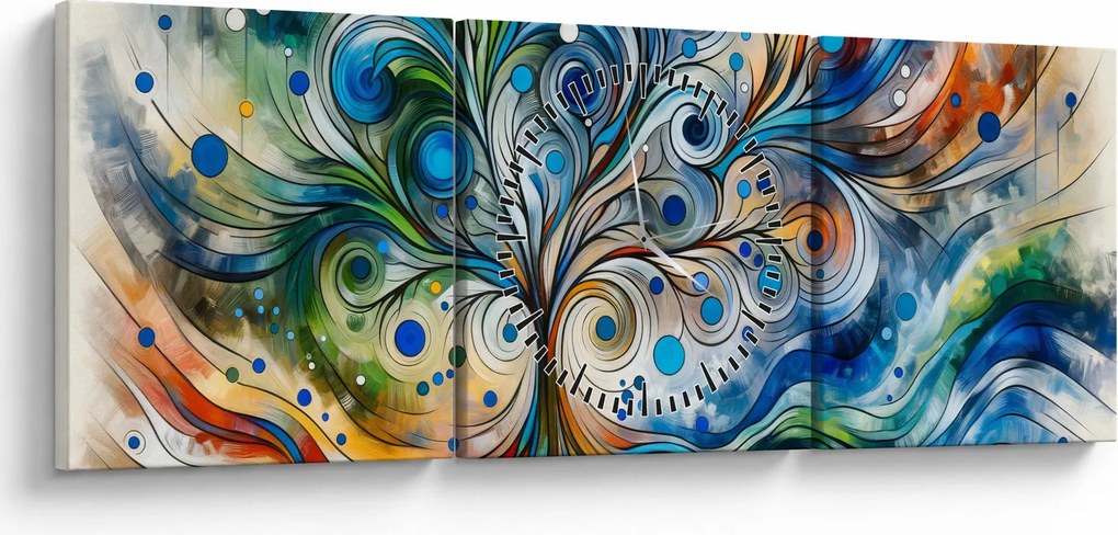 Obraz – Farebný energetický strom (s hodinami) (90x30 cm)