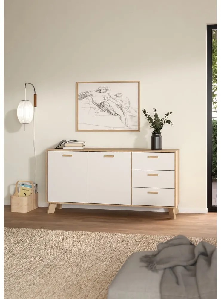 Biela/v prírodnej farbe komoda v dekore duba 147x73x39 cm Ikast – Tvilum