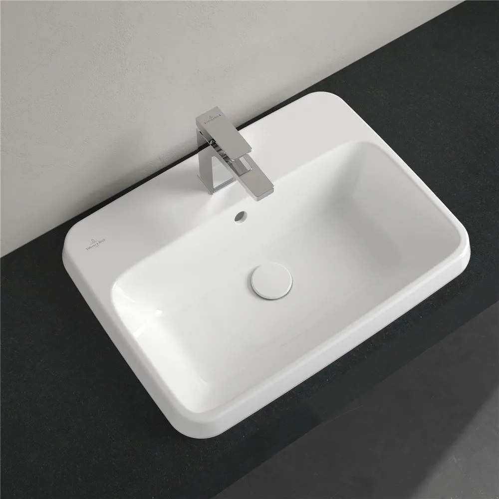 VILLEROY &amp; BOCH Architectura obdĺžnikové zápustné umývadlo s otvorom, s prepadom, 600 x 450 mm, biela alpská, 5A676001