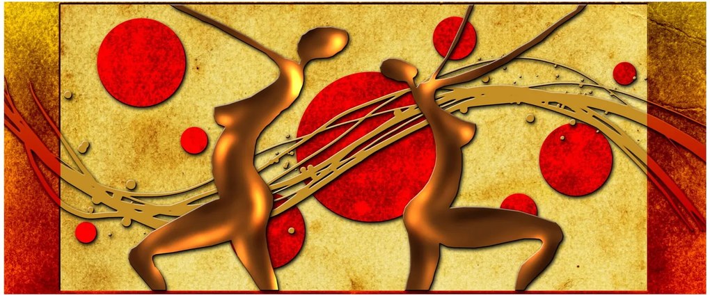 Abstraktný obraz s dvoma ženami (120x50 cm)