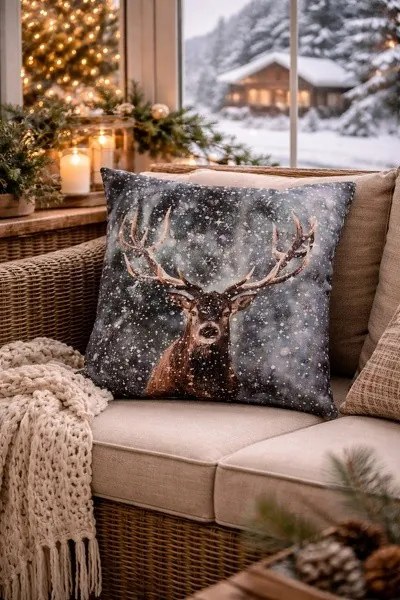 Sivá obliečka na vankúš s jeleňom Deer Christmas - 45*45 cm