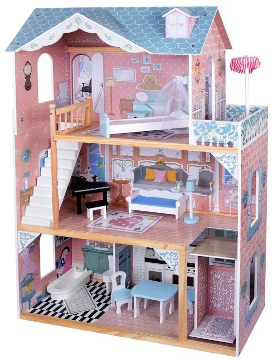 Krásny dvojposchodový veľký drevený domček pre bábiky s nábytkom ZA5458