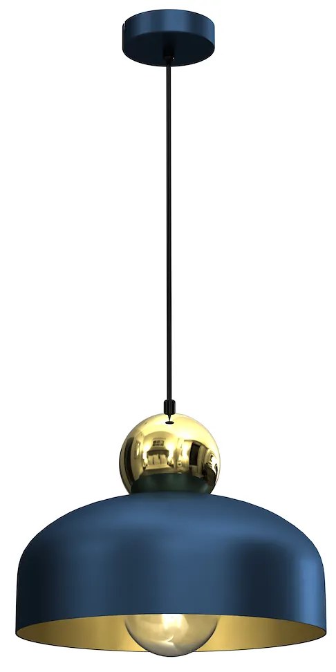 Závesné svietidlo Harald, 1x zlaté/tmavomodré kovové tienidlo, db/g