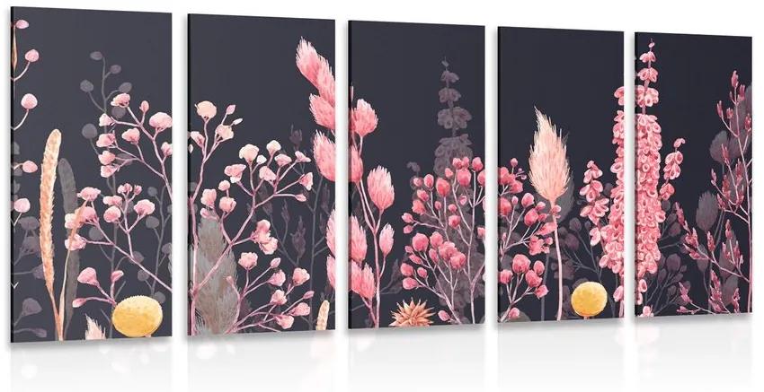 5-dielny obraz variácie trávy v ružovej farbe Varianta: 100x50