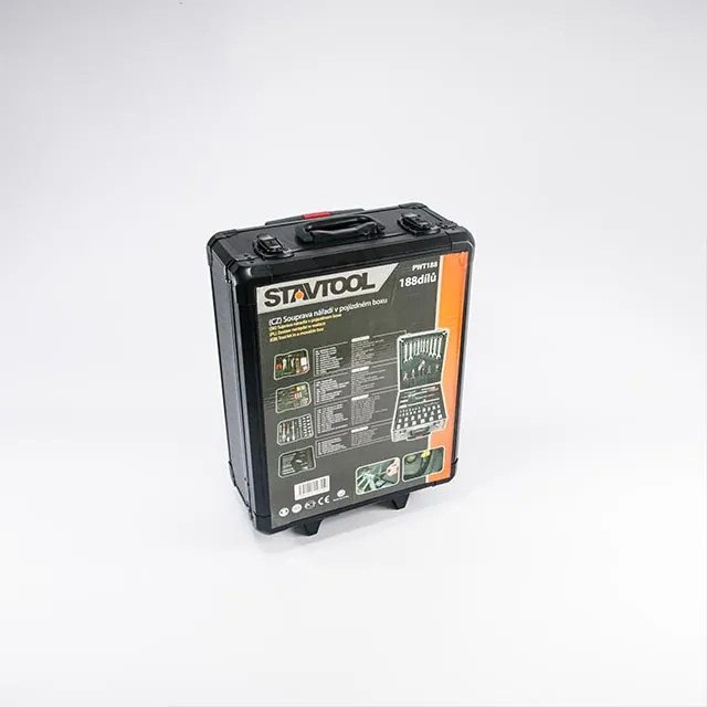 STAVTOOL Sada náradia v pojazdnom boxe, 188 dielov | 370 × 210 × 520 mm, hliníkový box