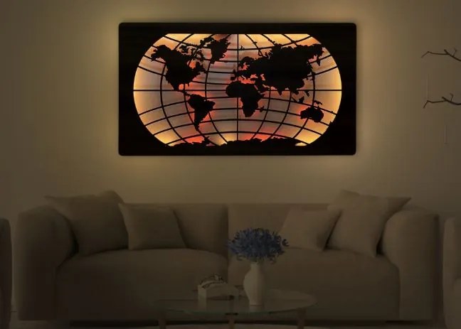 Svietiaci obraz s mapou sveta RGBW