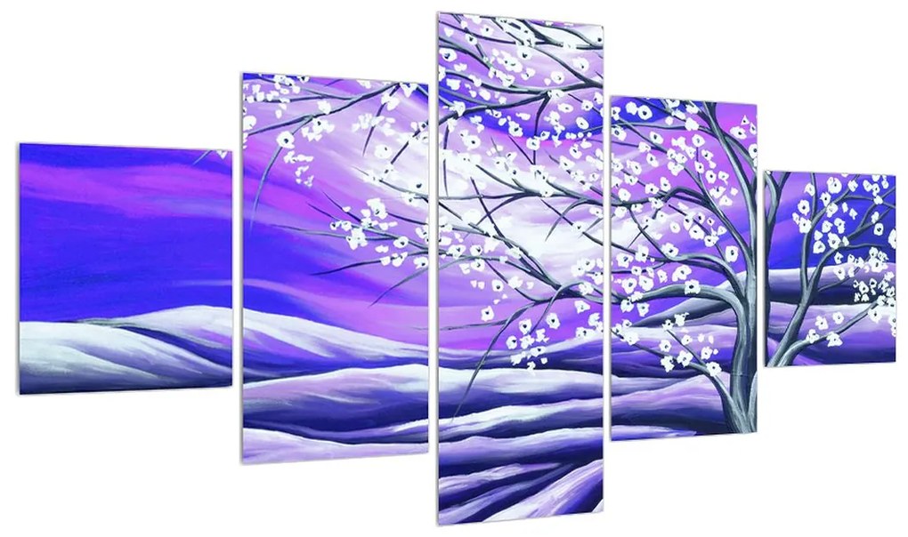 Fialový obraz rozkvitnutého stromu (K013866K12570)