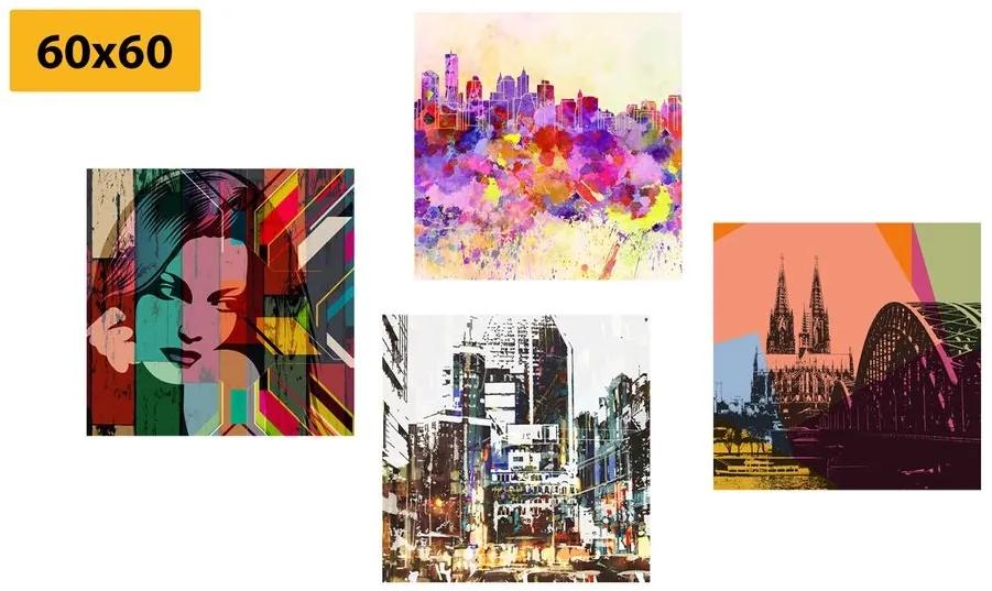 Set obrazov abstraktný život vo veľkomeste - 4x 60x60