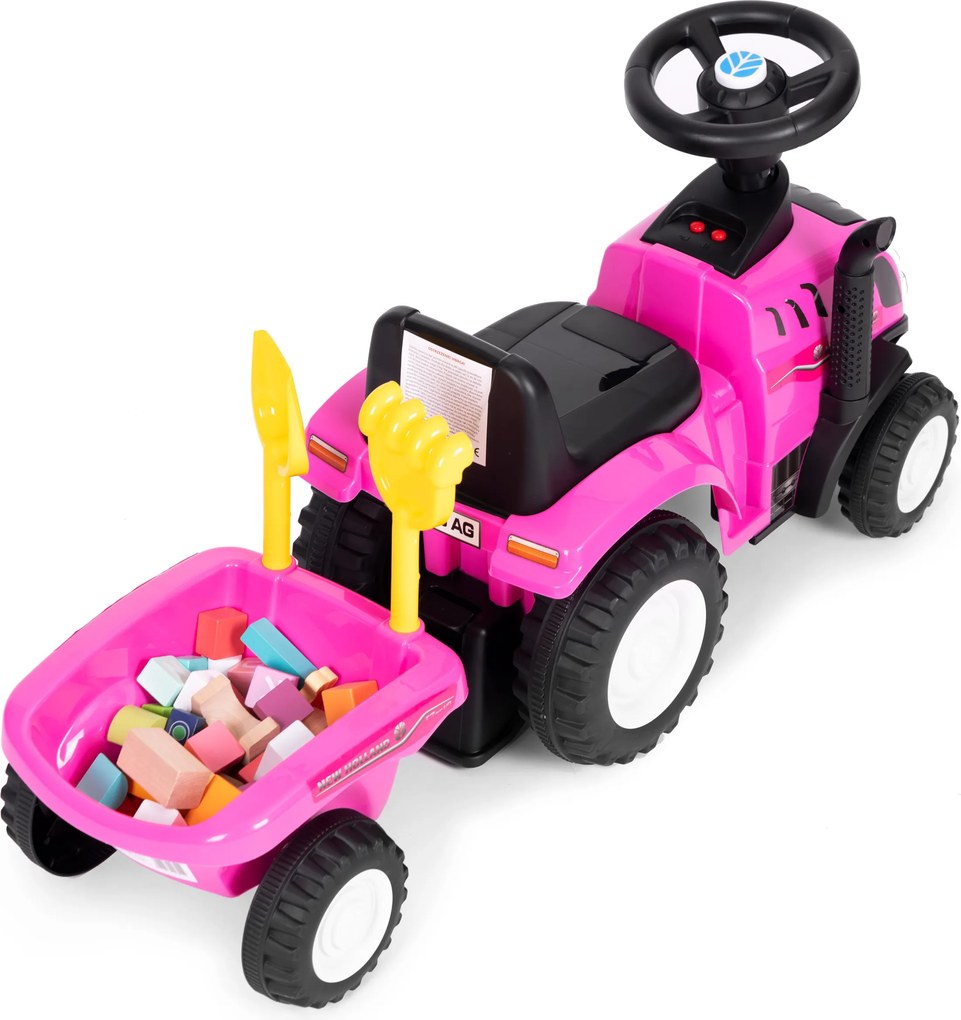 MULTISTORE Jazdítko traktor New Holland s príveskom, interaktívny volant so zvukmi, ružové 12m+