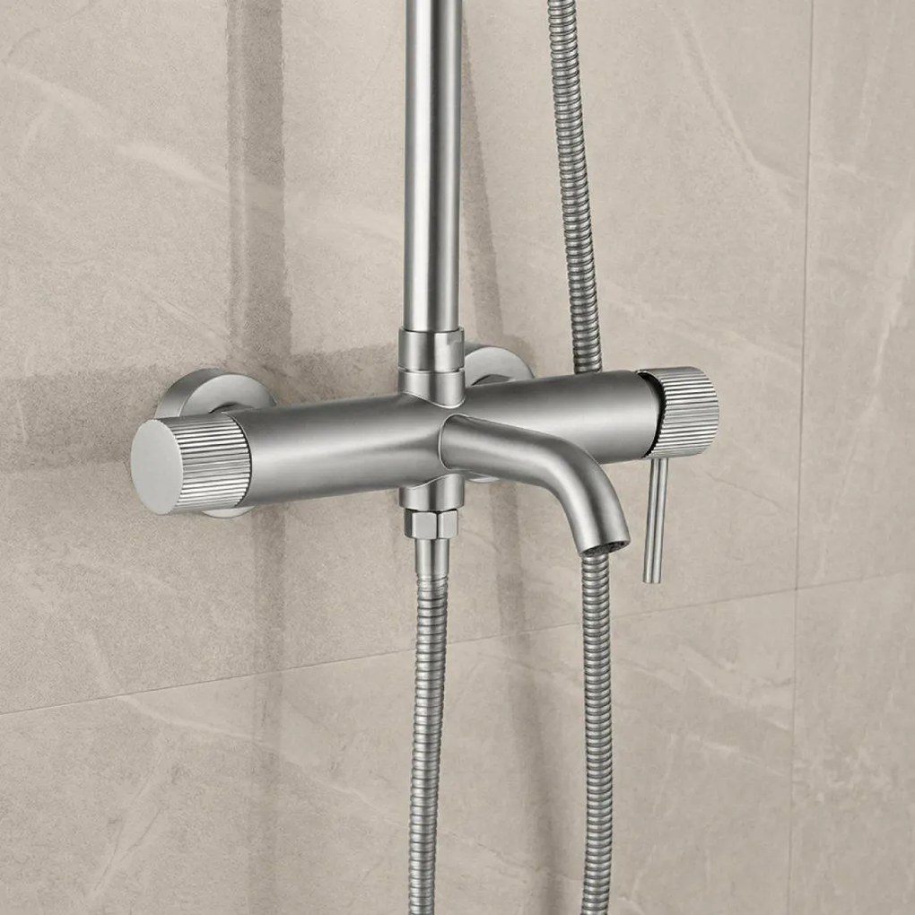 Rea Lungo Stripe, sprchový set s vaňovým výtokom, brúsená oceľ, REA-P9491