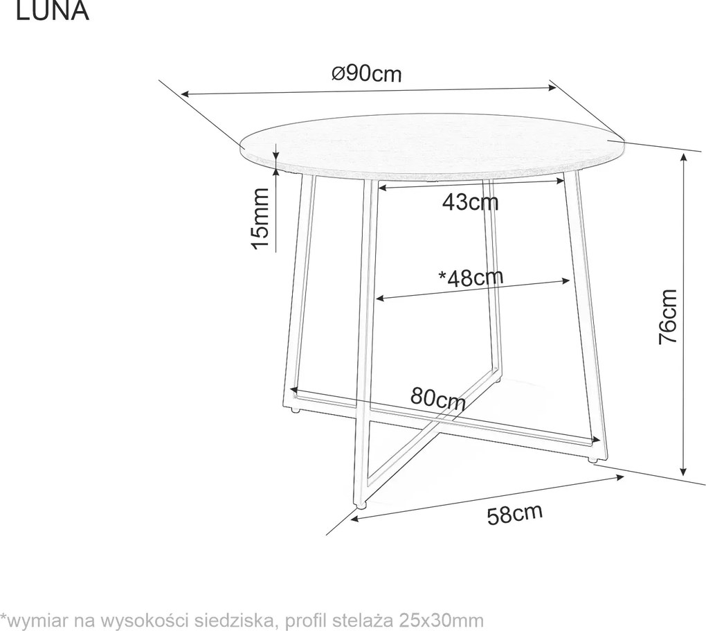 AKCIA Okrúhly jedálenský stôl s doskou v dekore dub LUNA 90x90 II. akosť