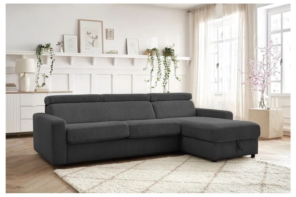 Tmavosivá menčestrová rozkladacia rohová pohovka (variabilná) Monaco – Bobochic Paris