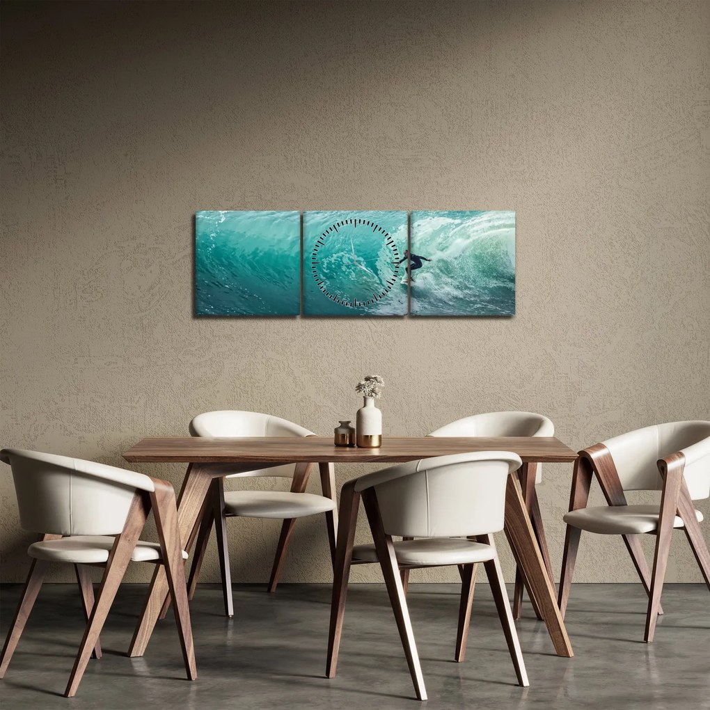 Obraz surfovanie (s hodinami) (90x30 cm)