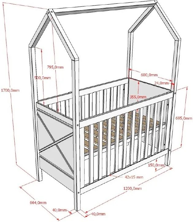 Biela postieľka z borovicového dreva s nastaviteľnou výškou 60x120 cm Scott – Vipack