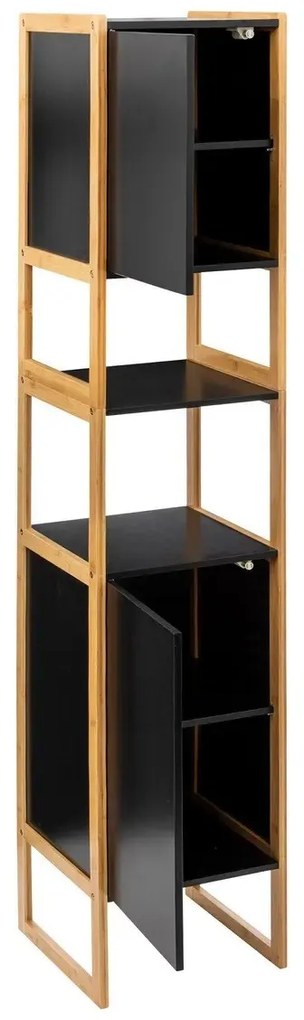 Polička do kúpeľne Natureo Black, čierna/s drevenými prvkami, H
