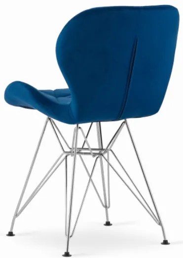 Zamatová jedálenská stolička Paris modrá so striebornými nohami