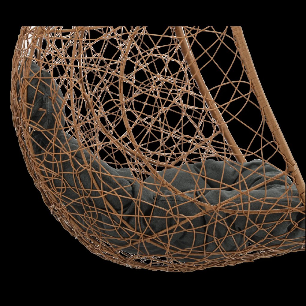 CH PRÍRODNÉ ZÁVESNÉ KRESLO, VANKÚŠ – TMAVOŠEDÁ, RÁM – ČIERNA 115 X 90 X 67 CM