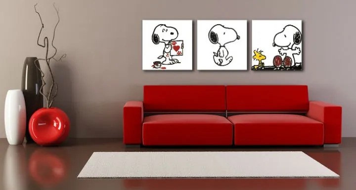 Ručne maľovaný POP Art obraz SNOOPY 3 dielny  snoopy
