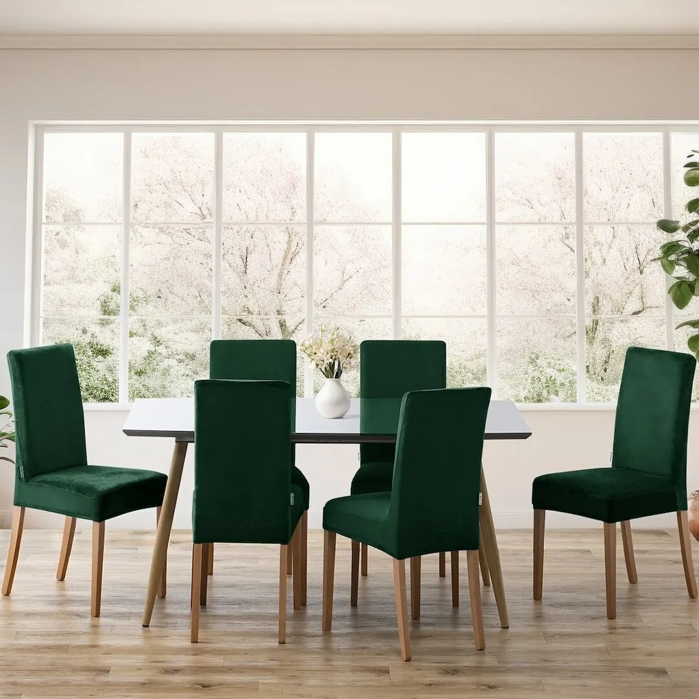 Restilo Napínací poťah na stoličku Sento tmavozelená, 48 x 48 x 58 + 10 cm, súprava 6 ks