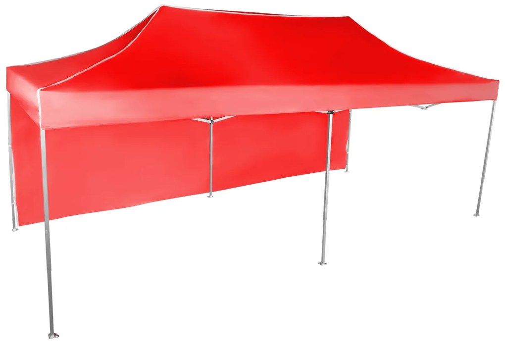 Rýchlorozkladací nožnicový stan 3x6m – hliníkový, Červená, 1 bočná plachta