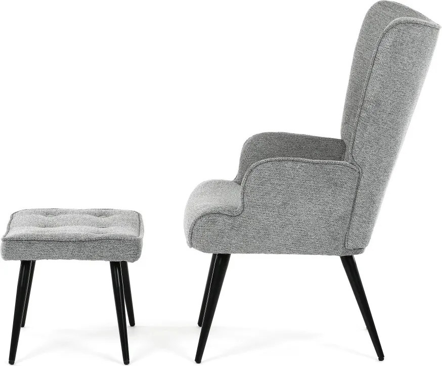 Relaxačné kreslo ušiak s taburetom ROYAL II — kov, látka, sivá
