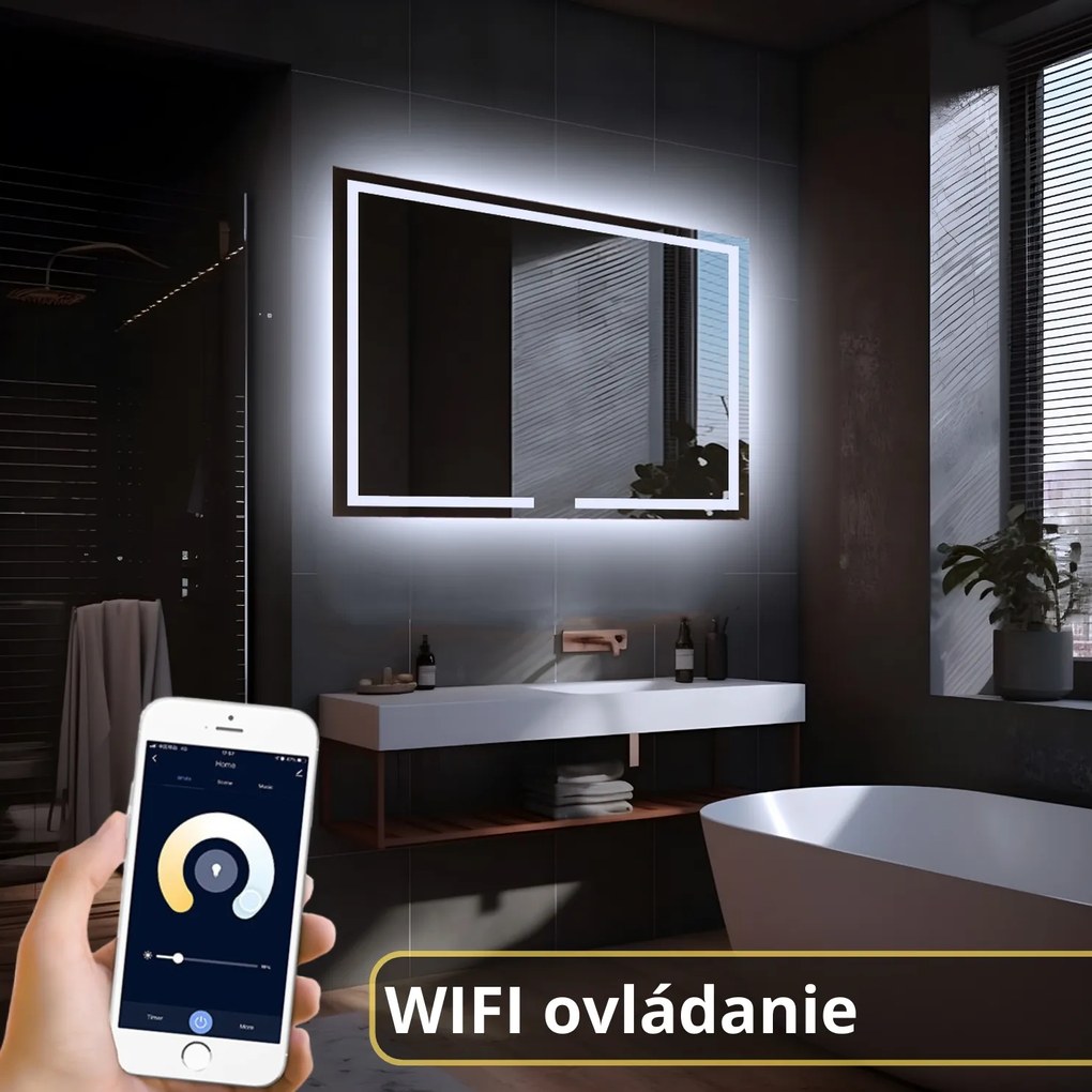 LED zrkadlo La Linea 100x70cm studená biela - wifi aplikácia