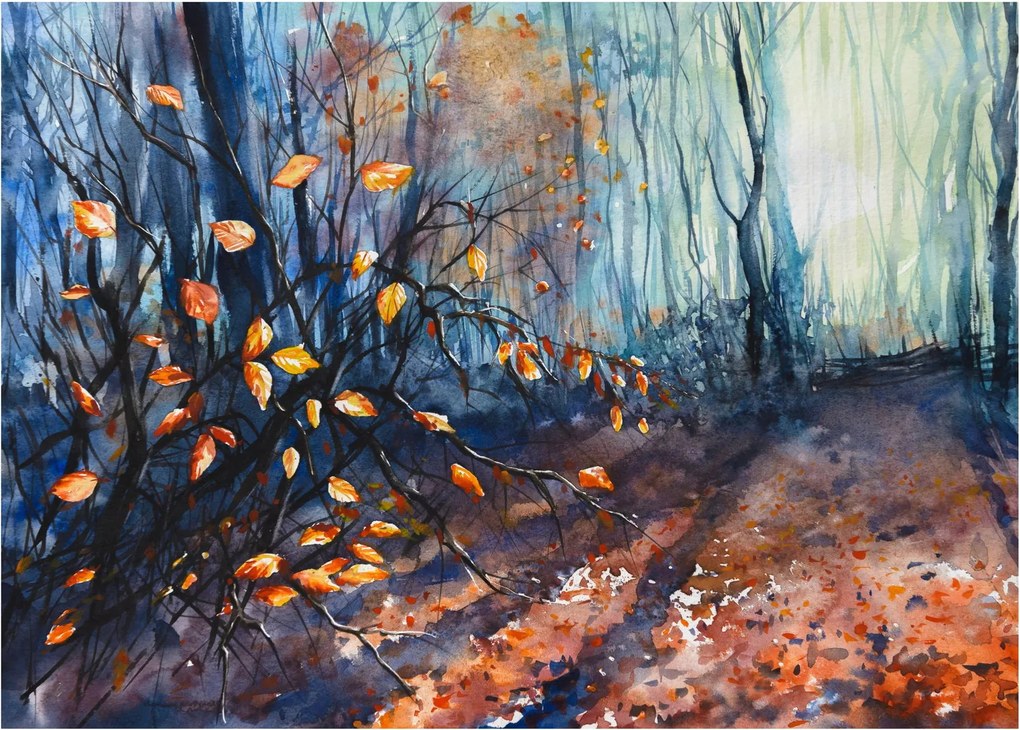 Sklenený obraz - Lúče jesenného slnka (70x50 cm)