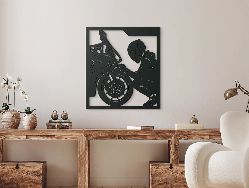 drevko Drevený obraz Motorkár a jeho vášeň Rozmer obrazu: 65 x 58,5 cm, Farba dekorácie: Čierna