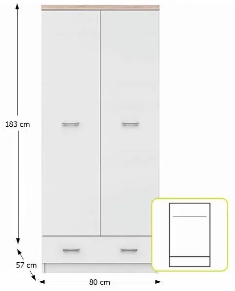 Dvojdverová skriňa Topty Typ 1 2D - biela / dub sonoma