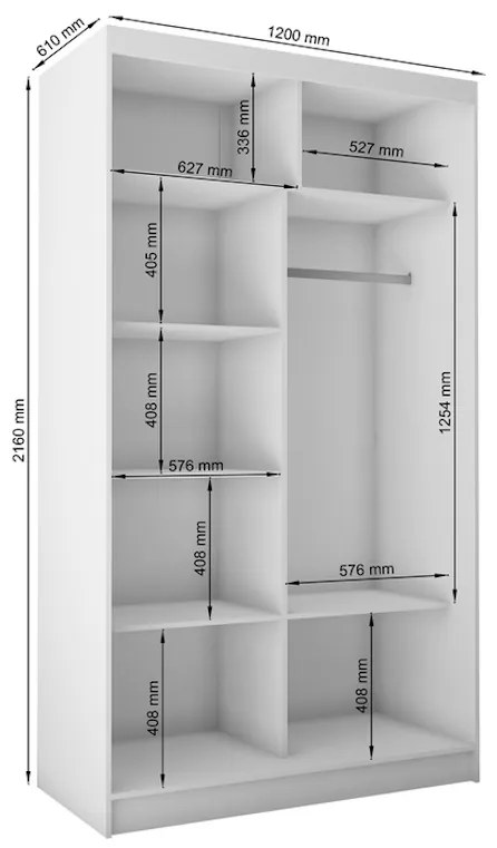 Skriňa s posuvnými dverami a zrkadlom ALEXA + Tichý dojazd, biela, 150x216x61