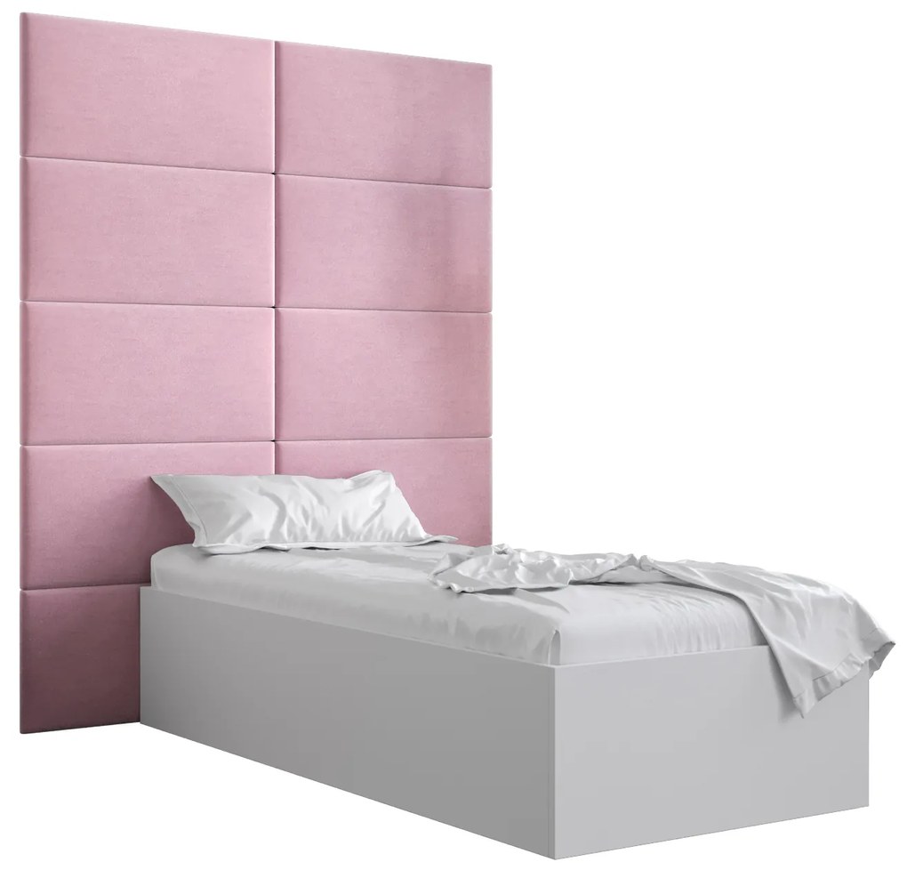 Jednolôžková posteľ s čalúneným čelom 90 cm Brittany 1 (biela matná + ružová) (s roštom). Vlastná spoľahlivá doprava až k Vám domov. 1045849