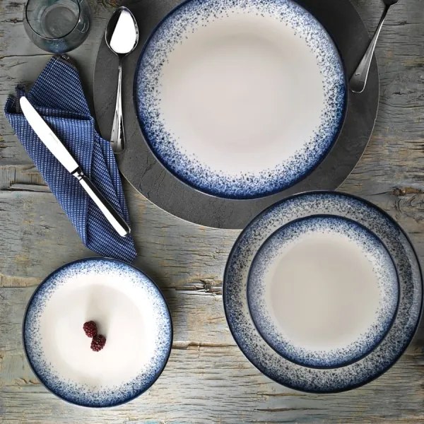 24-dielna jedálenská súprava, biela/modrá, porcelán