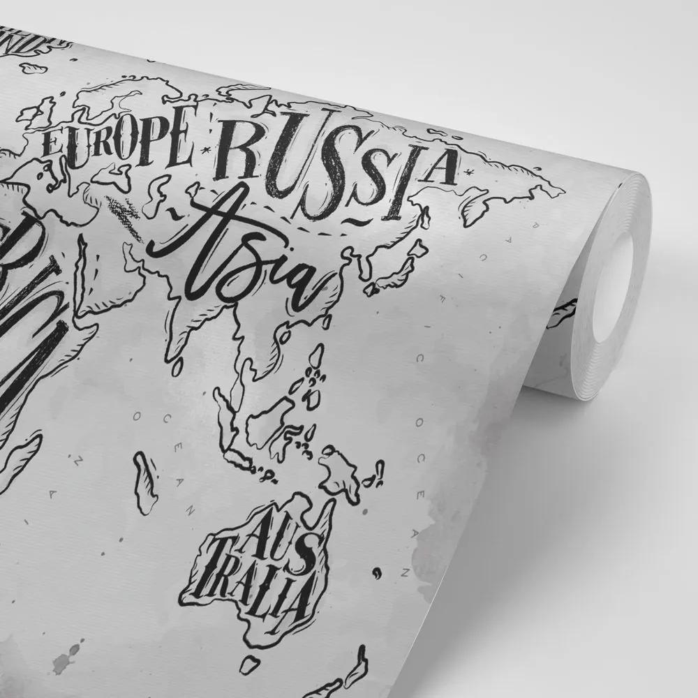 Tapeta čiernobiela mapa sveta na vintage podklade - 300x200