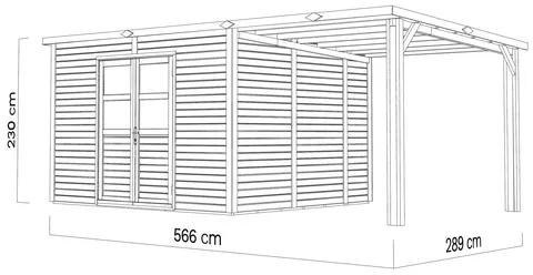 Drevený záhradný domček Konsta Baltrum 2 prírodný 566x289 cm vr. bočného prístrešku