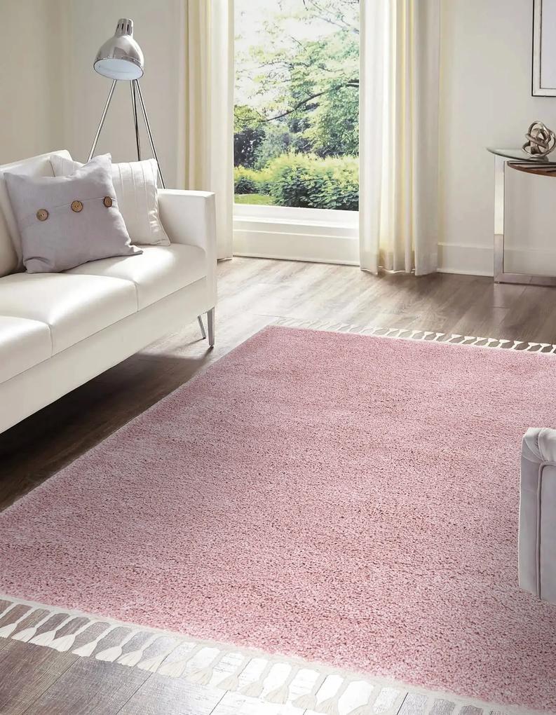 Štvorcový koberec BERBER 9000 So strapcami, shaggy, ružový