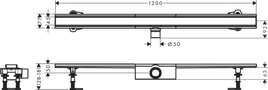 Hansgrohe RainDrain Compact ,úplná sada sprchového žľabu 1200 pre štandardnú inštaláciu, kartáčovaná nerezová oceľ, HAN-56184800