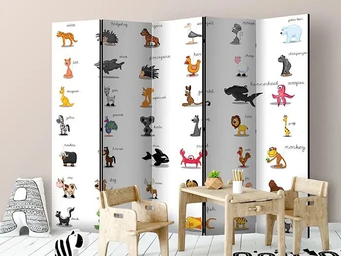 Paraván - Learning by playing (animals) II [Room Dividers] Veľkosť: 225x172, Verzia: Jednostranný