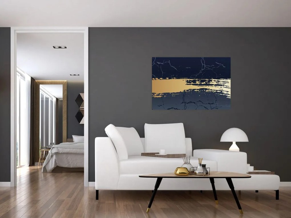 Obraz - Modrá a zlatá abstrakcia N⁰2 (90x60 cm)