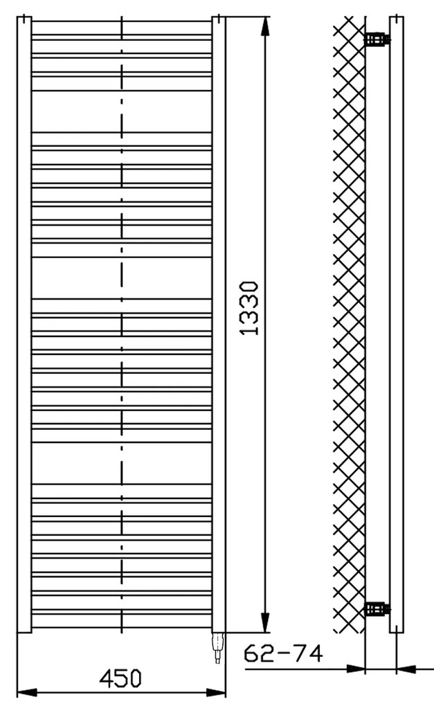 Aqualine Aqualine, TONDI-E elektrické vykurovacie teleso, rovné, 450x1330 mm, 500W, biela, DE470T