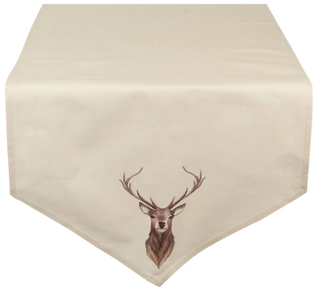 Béžový behúň na stôl s jeleňom Cosy Lodge - 50 * 160 cm