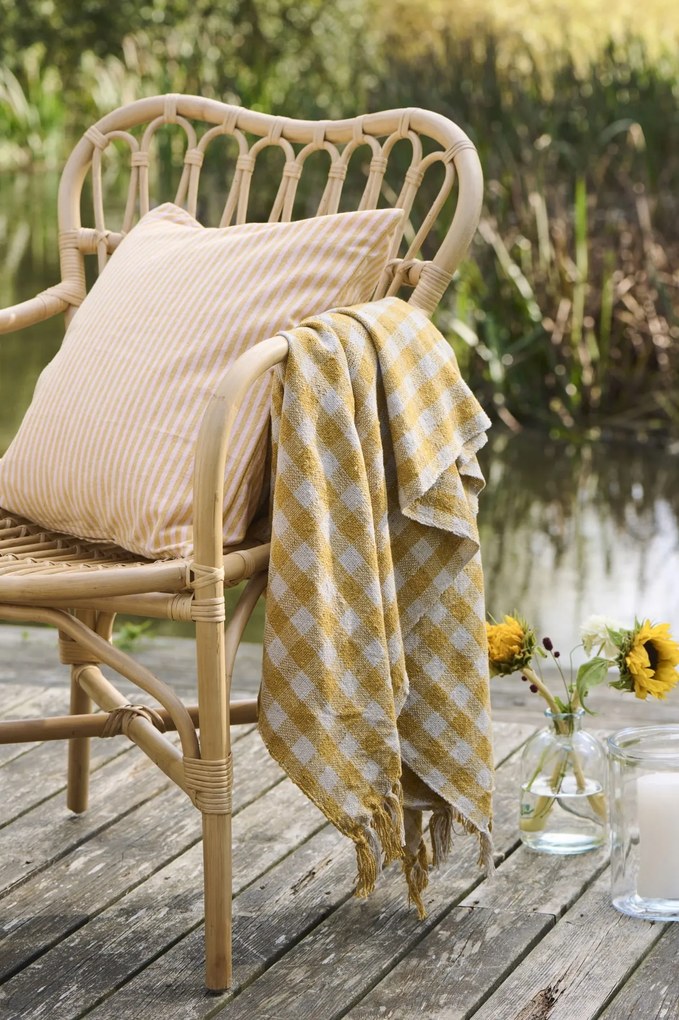 Ib Laursen Bavlněný přehoz Yellow Checks 130 × 160 cm