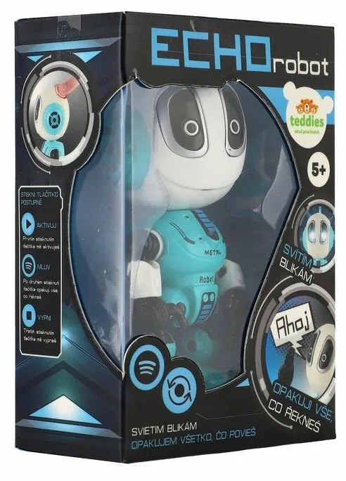 Teddies Robot ECHO opakujúci vety, 12 cm, kov, so zvukom a svetlom