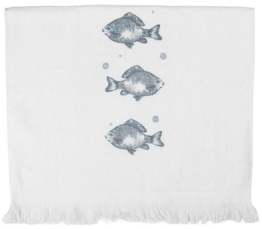 Biely kuchynský froté uterák s rybkami Fishes - 40*66 cm